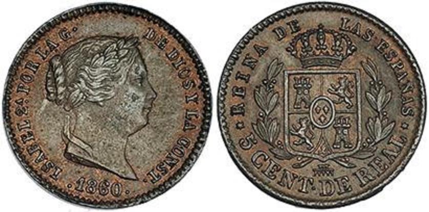 685   -  ISABEL II. 5 céntimos de real. 1860. Segovia. VI-126. R.B.O. EBC-.