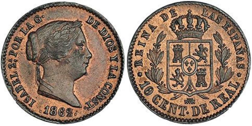 688   -  ISABEL II. 10 céntimos de real. 1862. Segovia. VI-139. R.B.O. EBC-.