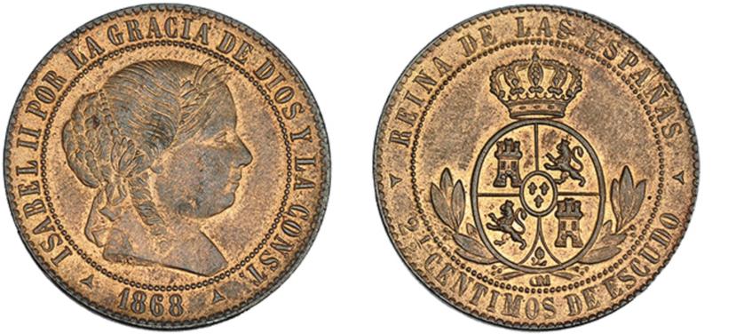 692   -  ISABEL II. 2 1/2 céntimos de escudo. 1868. Segovia. OM. VI-193. B.O. EBC/EBC+.