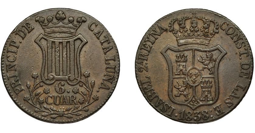 693   -  ISABEL II. 6 cuartos. 1838. Barcelona. MBC.