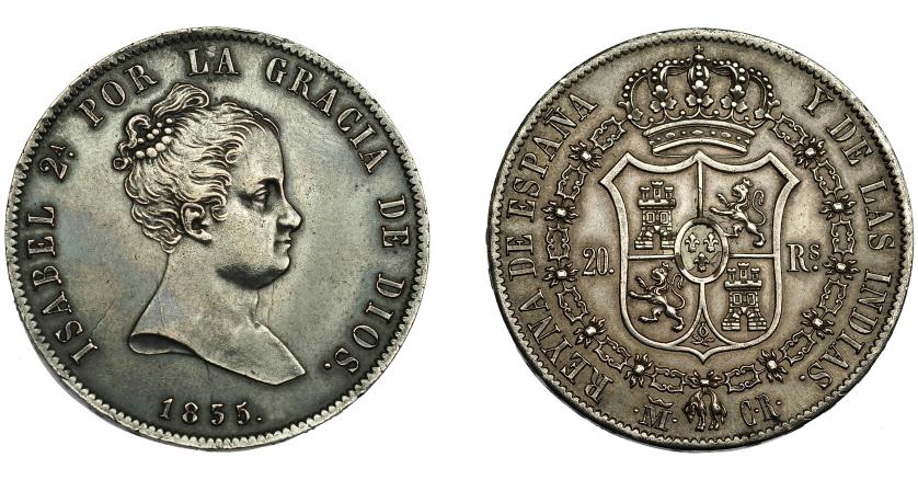 697   -  ISABEL II. 20 reales. 1835. Madrid. CR. VI-496. Ligeramente abrillantada. MBC+/EBC-.