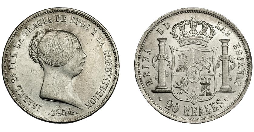 700   -  ISABEL II. 20 reales. 1854/2. Madrid. VI-510 vte. Marcas y raya en anv. MBC+.