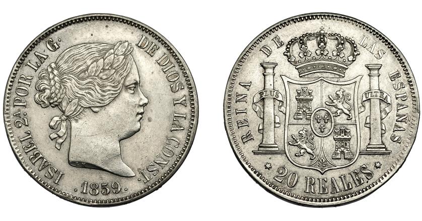 701   -  ISABEL II. 20 reales. 1859. Madrid. VI-515. MBC+.