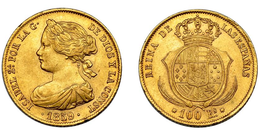 703   -  ISABEL II. 100 reales. 1859. Barcelona. VI-635. MBC.