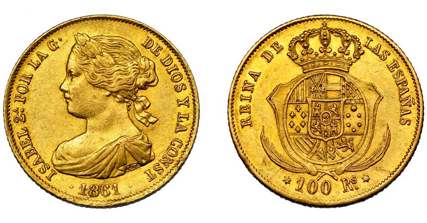 704   -  ISABEL II. 100 reales. 1861. Madrid. VI-648. MBC/MBC+.