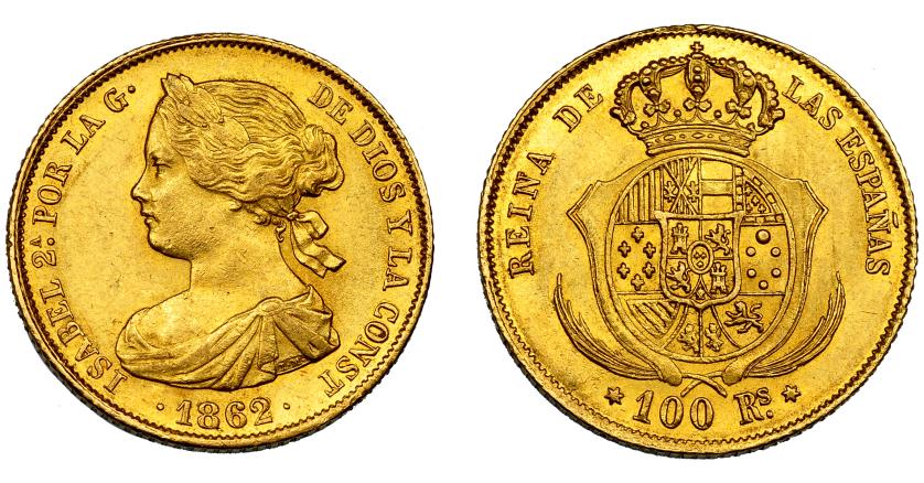 705   -  ISABEL II. 100 reales. 1862. Madrid. VI-649. EBC-.