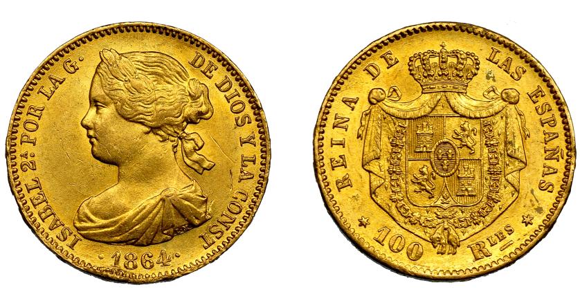 706   -  ISABEL II. 100 reales. 1864. Madrid. VI-651. Rayitas en anv. MBC+/EBC-.