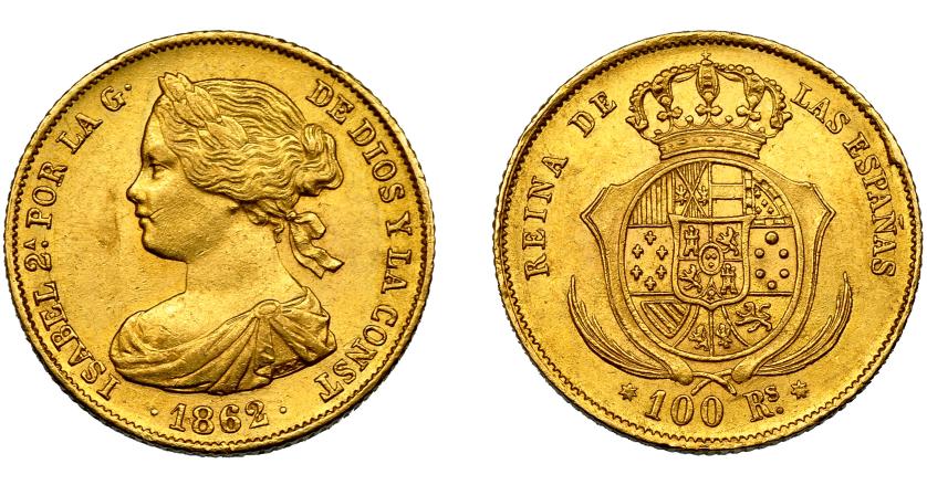 707   -  ISABEL II. 100 reales. 1862. Sevilla. VI-662. EBC-.