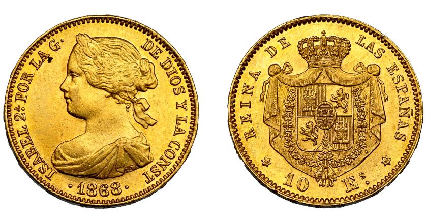 708   -  ISABEL II. 10 escudos. 1868* 18-68. Madrid. VI-668. EBC-.
