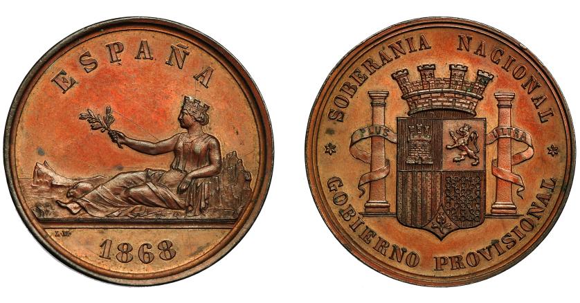 709   -  GOBIERNO PRVISIONAL. Medalla. 1868. Firma L. M. (Marchionni). AE 37 mm. MPN-768. EBC+.