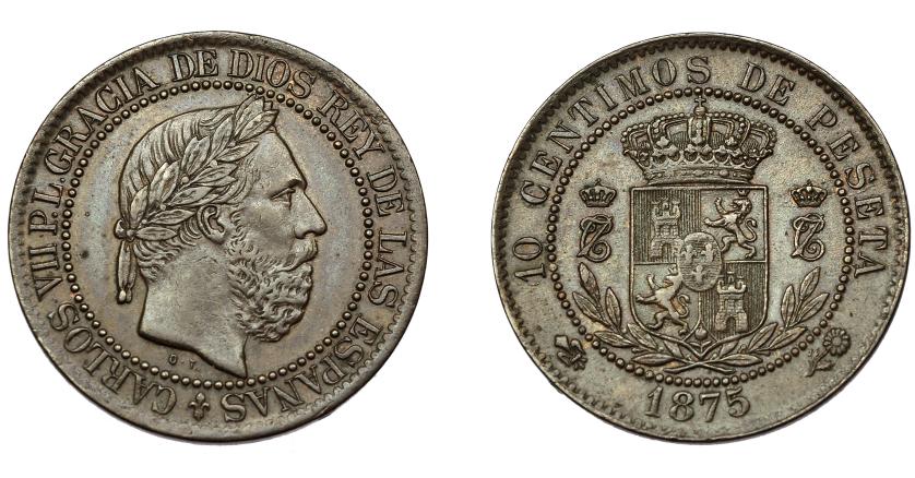 713   -  CARLOS VII. 10 céntimos. 1875. Bruselas. VII-117. MBC+/EBC-.