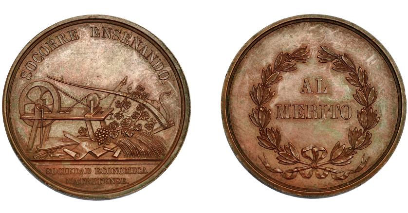 715   -  ALFONSO XII. Medalla. Sin fecha. Sociedad Económica Matritense. Al mérito. AE 39,5 mm. EBC-.