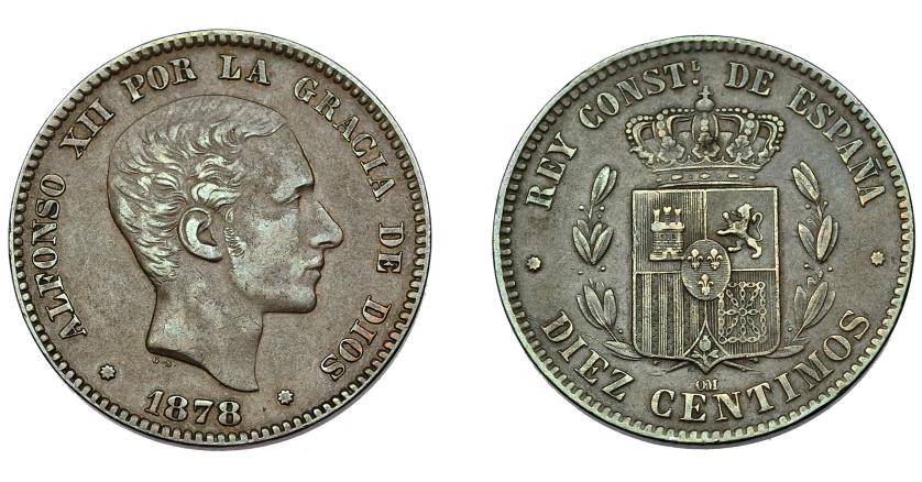 720   -  ALFONSO XII. 10 céntimos. 1878. Barcelona.OM. VII-46. MBC+.