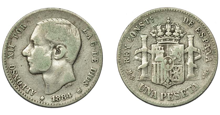 724   -  ALFONSO XII. 1 peseta. 1884. *18-84. Madrid. MSM. VII-61. BC+.