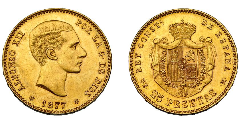 730   -  ALFONSO XII. 25 pesetas. 1877 *77. Madrid. DEM. VII-104. EBC.