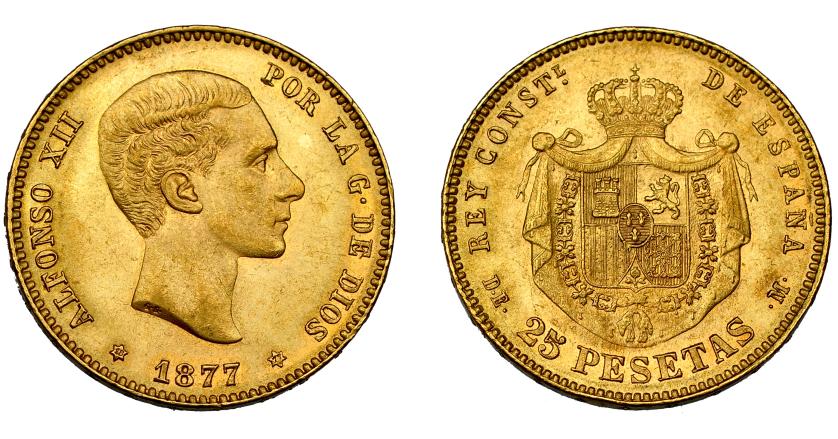 731   -  ALFONSO XII. 25 pesetas. 1877 *18-77. Madrid. DEM. VII-104. MBC+/EBC-.