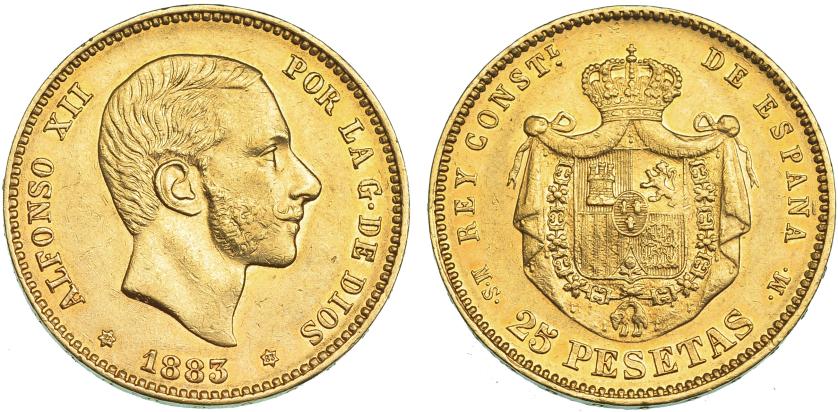 764   -  ALFONSO XII. 25 pesetas. 1883* 18-83. Madrid. MSM. VII-112. R.B.O. MBC+.