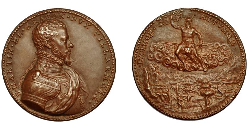 766   -  ALFONSO XIII. Medalla de Martín de Aragón, duque de Villahermosa. Copia reducida con firma en el contorno del dorso, GONZALEZ RODRIGUEZ SC. EBC.