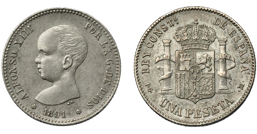 772   -  ALFONSO XIII. 1 peseta. 1891 *18-91. Madrid. PGM. VII-151. MBC/MBC+.