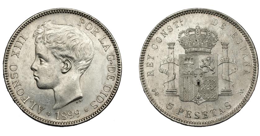 782   -  ALFONSO XIII. 5 pesetas. 1899 *18-99. Madrid. SGV. VII-191. EBC-/EBC.