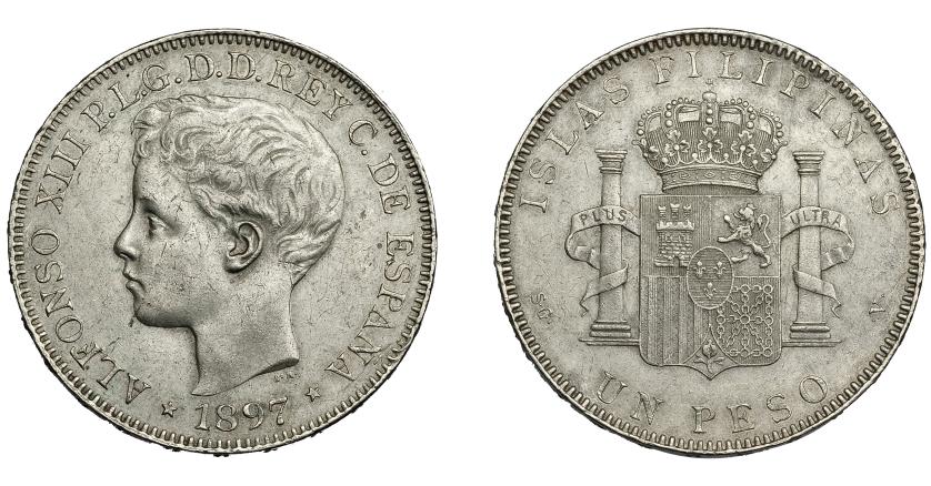 783   -  ALFONSO XIII. Peso. 1897. Manila. SGV. VII-192. EBC-.