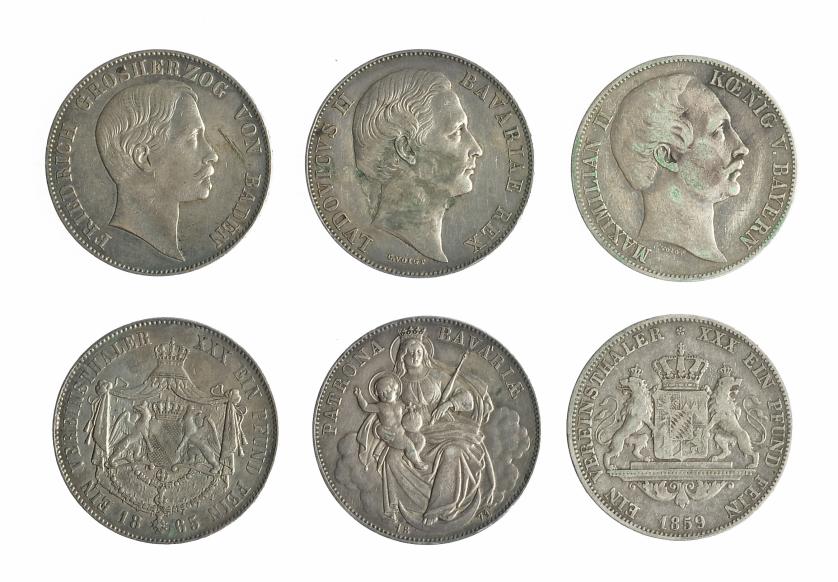 801   -  MONEDAS EXTRANJERAS. ALEMANIA Y ESTADOS ALEMANES. Lote de 3 monedas de 1 tálero: 1871, 1859 y 1863. Y-258MBC-/MBC.
