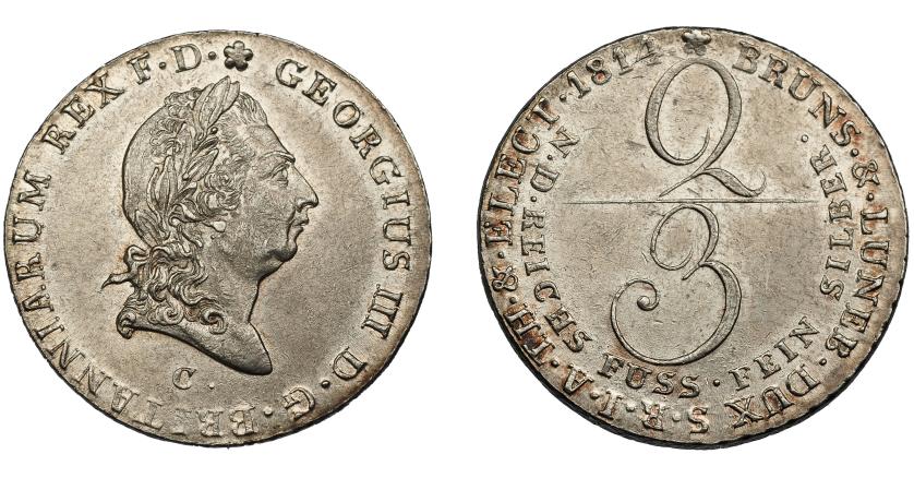 822   -  MONEDAS EXTRANJERAS. ALEMANIA Y ESTADOS ALEMANES. Hannover. 2/3 tálero. 1814. C. KM-100.1 EBC/EBC+.