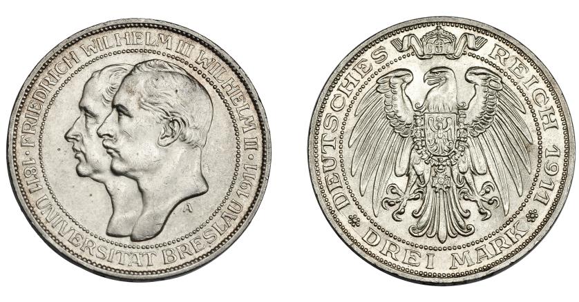 829   -  MONEDAS EXTRANJERAS. ALEMANIA Y ESTADOS ALEMANES. Prusia. Guillermo II. 3 marcos. 1911A. KM-531. Y-131. EBC/EBC+.
