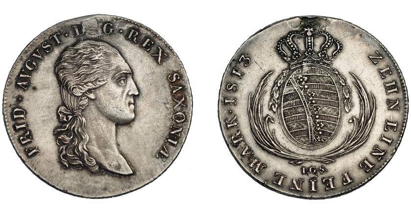 833   -  MONEDAS EXTRANJERAS. ALEMANIA Y ESTADOS ALEMANES. Sajonia. Federico Augusto I. Tálero. 1813. KM-180B. Agujero tapado. MBC+.