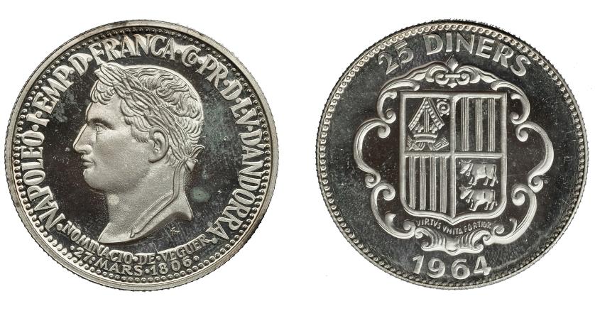 854   -  MONEDAS EXTRANJERAS. ANDORRA. 25 diners. 1964. Napoleón. KM-M4. Prueba.