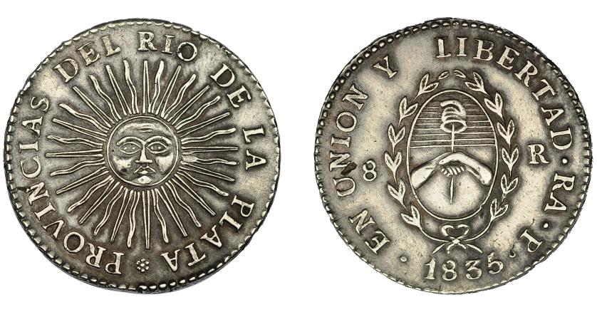 858   -  MONEDAS EXTRANJERAS. ARGENTINA. 8 reales. Río de la Plata. 1835. RA. P. KM-20. Golpes en canto. MBC+.