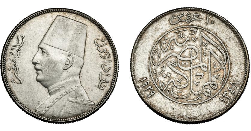 879   -  MONEDAS EXTRANJERAS. EGIPTO. 10 piastras. H-1348/1929. KM-350. EBC-.