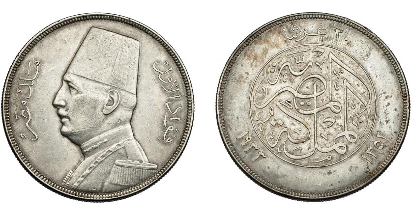 882   -  MONEDAS EXTRANJERAS. EGIPTO. 20 piastras. H-1352/1933. KM-352. MBC.