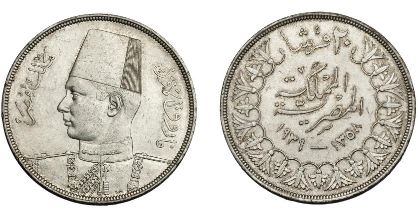 884   -  MONEDAS EXTRANJERAS. EGIPTO. 20 piastras. H-1358/1939. KM-368. Rayitas. EBC-.