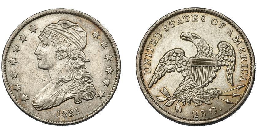 887   -  MONEDAS EXTRANJERAS. ESTADOS UNIDOS DE AMÉRICA. 25 centavos. 1831. KM-55. EBC-/EBC.