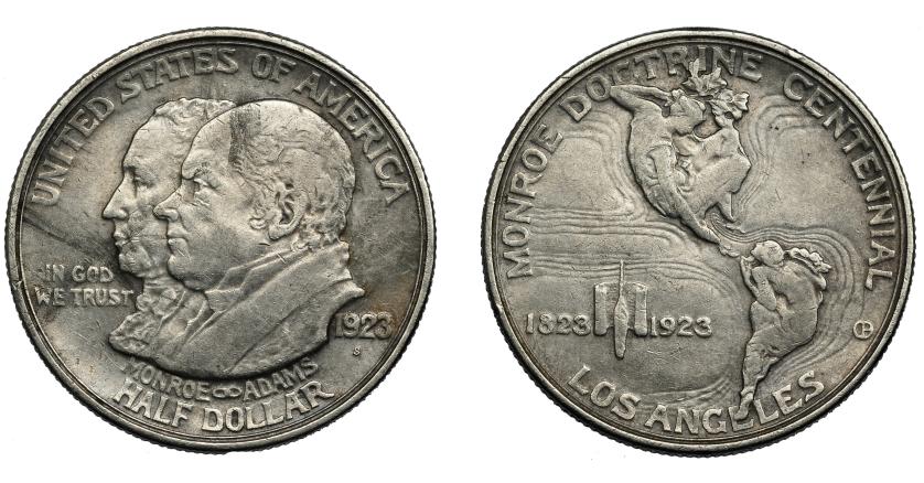 889   -  MONEDAS EXTRANJERAS. ESTADOS UNIDOS DE AMÉRICA. 1/2 dólar conmemorativo. 1923. MONROE DOCTRINE CENTENNIAL. KM-153. MBC.