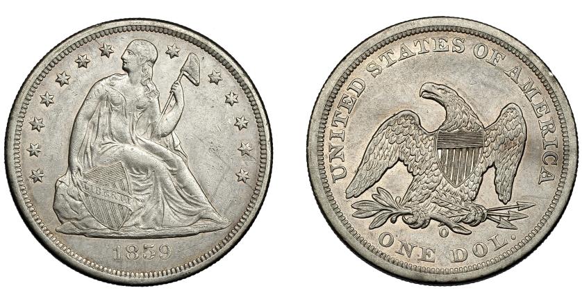 891   -  MONEDAS EXTRANJERAS. ESTADOS UNIDOS DE AMÉRICA. 1 dólar. 1859-O. KM-71. Pequeñas marcas. EBC-/EBC.