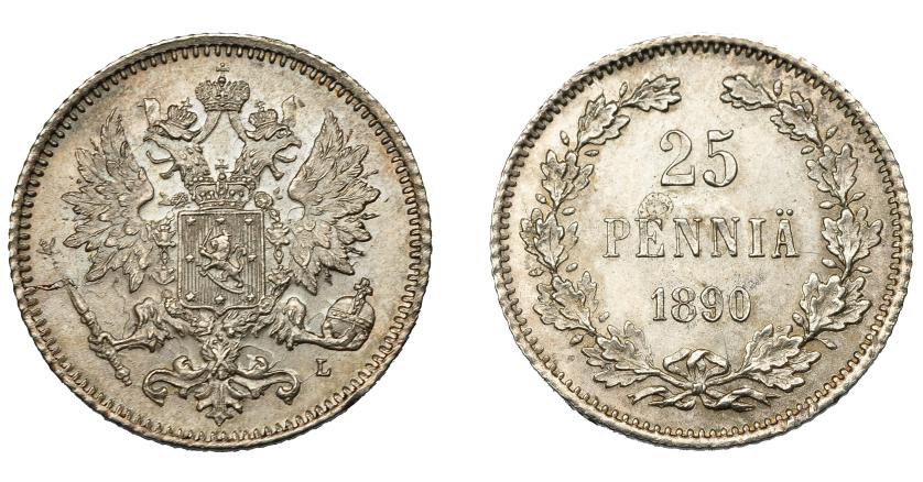 900   -  MONEDAS EXTRANJERAS. FINLANDIA. 25 penniä. 1890 L. KM-6.2. EBC+. 