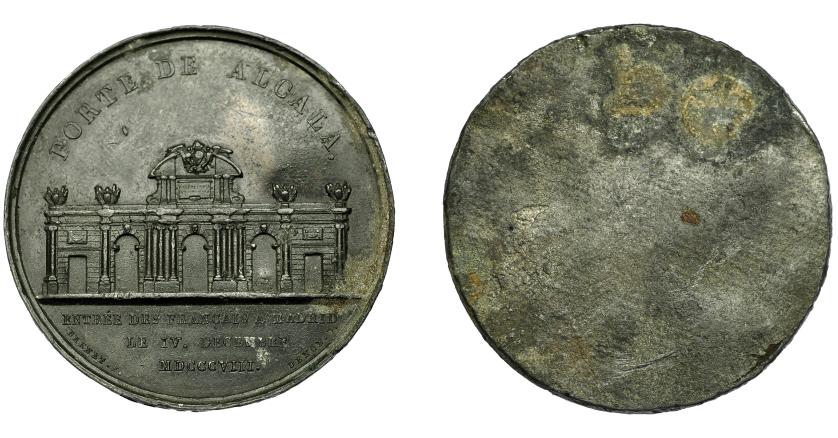 908   -  MONEDAS EXTRANJERAS. FRANCIA. Medalla Unifaz. 1808. Napoleón. Entrada de los franceses en Madrid. BRENET, diseñada por DENON. Calamina 40 mm. EBC-.