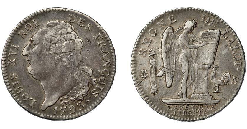 912   -  MONEDAS EXTRANJERAS. FRANCIA. Escudo. 1793. A. Gadoury-55. Rayas de ajuste. MBC.