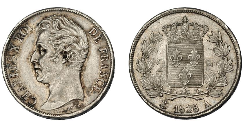 916   -  MONEDAS EXTRANJERAS. FRANCIA. 2 francos. 1828 A. KM-725.1. MBC+/EBC-.
