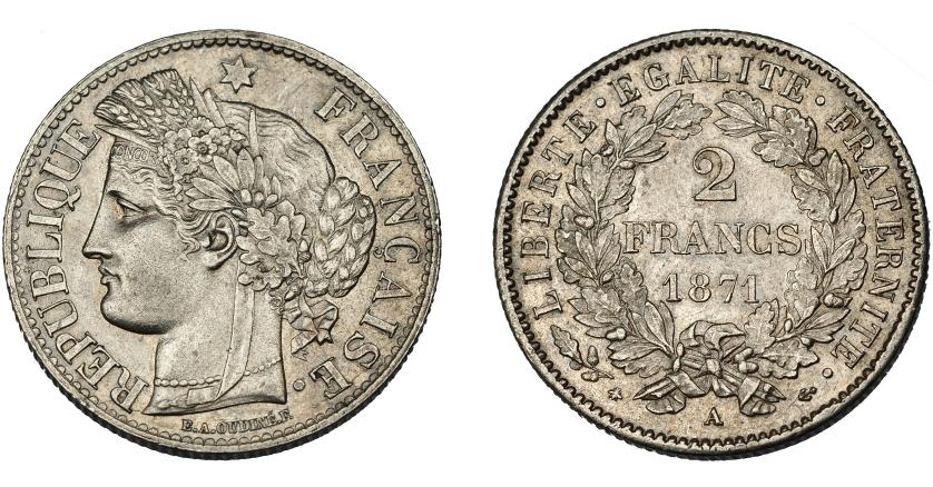 918   -  MONEDAS EXTRANJERAS. FRANCIA. 2 francos. 1871 A. KM-822.1. EBC-.