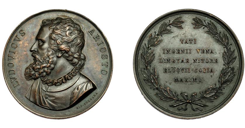 941   -  MONEDAS EXTRANJERAS. ITALIA Y ESTADOS ITALIANOS. Medalla Ludovico Ariosto (1474-1533). Firma NIC. CERBARA. AE 42 mm. EBC.
