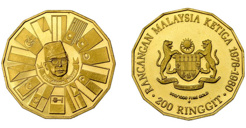 949   -  MONEDAS EXTRANJERAS. MALASIA. Presidente Tun Abduk Razak. 200 ringgit. 1976-1980. KM-16. Prueba.