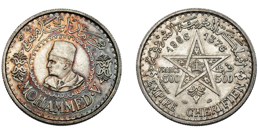 952   -  MONEDAS EXTRANJERAS. MARRUECOS. 500 francos 1956 (1376 H) Y-54. EBC+.