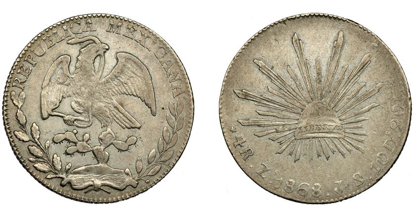 953   -  MONEDAS EXTRANJERAS. MÉXICO. 4 reales. 1868. Zacatecas. JS. KM-375.9. MBC-.