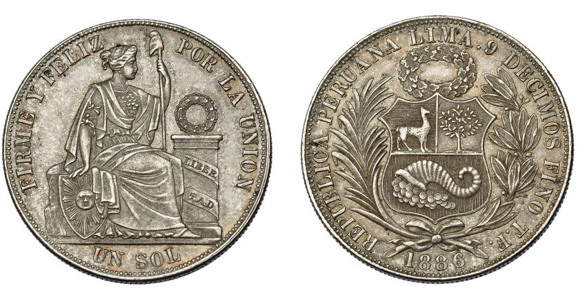 967   -  MONEDAS EXTRANJERAS. PERÚ. Sol. 1886.TF. KM-196.22. EBC-/MBC+.