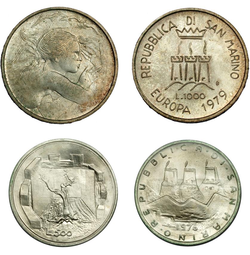 980   -  MONEDAS EXTRANJERAS. SAN MARINO. Lote de 2 piezas de 1000 y 500 liras. 1979, 1976. SC.