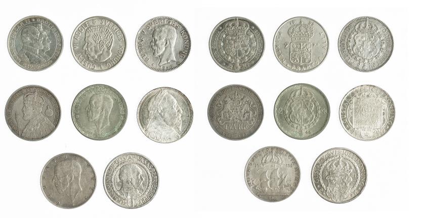 984   -  MONEDAS EXTRANJERAS. SUECIA. Lote de 6 monedas de 2 coronas. De 1897 a 1955. EBC-/SC.