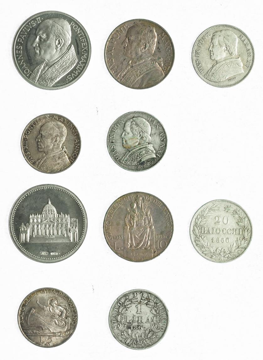 996   -  MONEDAS EXTRANJERAS. VATICANO. Lote de 5 piezas de diferentes valores. 1860-1940. SC/MBC-.